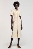 Apricot Sheath Tea Length Wedding Guest Dress