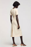 Apricot Sheath Tea Length Wedding Guest Dress