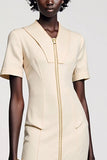 Apricot Sheath Tea Length Wedding Guest Dress
