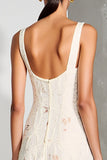 White A Line Midi Wedding Guest Dress With Appliques