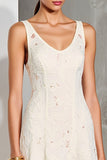 White A Line Midi Wedding Guest Dress With Appliques