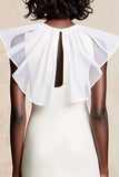 White Tulle Ruffled Long Wedding Guest Dress