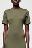 Olive Sheath Satin Midi Wedding Guest Dress