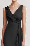 Champagne V Neck Sheath Ruched Evening Dress