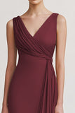Champagne V Neck Sheath Ruched Evening Dress
