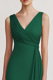 Champagne V Neck Sheath Ruched Evening Dress