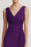 Champagne V Neck Sheath Ruched Evening Dress