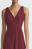 Pink V Neck Sheath Satin Long Evening Dress
