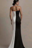 Strapless Black And White Mermaid Evening Dress with Slit