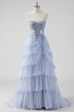 Sparkly Sage Green A Line Spaghetti Straps Sequins Corset Tiered Prom Dress with Slit