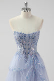 Sparkly Sage Green A Line Spaghetti Straps Sequins Corset Tiered Prom Dress with Slit