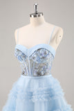 Blue Beaded A Line Corset Short Prom Dress
