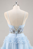 Blue Beaded A Line Corset Short Prom Dress