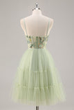 Green A Line Appliqued Corset Cocktail Dress