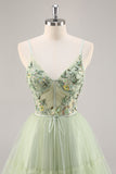 Green Applique Corset A Line Short Prom Dress