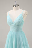 Green Chiffon A-Line V-Neck Tiered Long Pleated Prom Dress