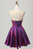 Metallic Dark Purple Strapless Corset Short Prom Dress