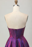 Metallic Dark Purple Strapless Corset Short Prom Dress