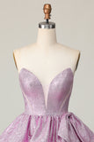 Light Purple A Line Strapless Tiered Short Prom Dress with Bow
