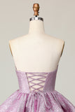 Light Purple A Line Strapless Tiered Short Prom Dress with Bow
