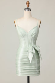 Sage Bodycon Corset Short Cocktail Dress with Bow