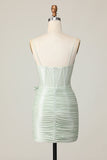 Sage Bodycon Spaghetti Straps Corset Cocktail Dress with Bow