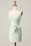 Sage Bodycon Corset Short Cocktail Dress with Bow