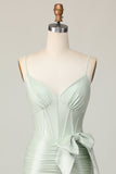 Sage Bodycon Corset Short Cocktail Dress with Bow