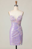 Sparkly Lilac Floral Bodycon Corset Cocktail Dress
