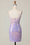 Sparkly Lilac Floral Bodycon Corset Cocktail Dress