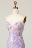Sparkly Lilac Bodycon Corset Sequins Short Prom Dress with 3D Flowers