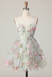 Sage Flower A-Line Corset Short Prom Dress with Lace Up Back