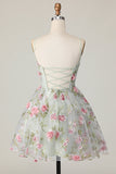 Sage Flower A-Line Corset Short Prom Dress with Lace Up Back