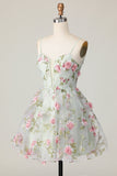 Sage Flower A-Line Corset Short Prom Dress with Lace Up Back