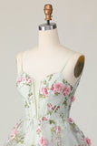 Sage Flower A-Line Corset Short Prom Dress with Lace Up Back