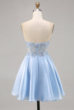 Light Blue Strapless A Line Short Cocktail Dress with Sequins