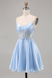 Light Blue Strapless A Line Short Cocktail Dress with Sequins