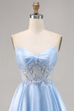 Light Blue Strapless A Line Short Cocktail Dress with Sequins