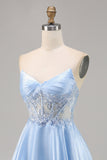 Light Blue Strapless A Line Short Cocktail Dress with Sequins