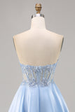 Light Blue Strapless A Line Short Cocktail Dress with Sequins