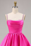 Fuchsia Satin A Line Short Cocktail Dress with Beading