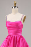 Fuchsia Satin A Line Short Cocktail Dress with Beading