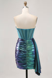 Metallic Green Corset Ruched Bodycon Short Prom Dress