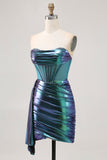 Metallic Green Corset Ruched Bodycon Short Prom Dress