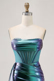 Metallic Green Corset Ruched Bodycon Short Prom Dress