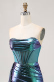 Metallic Green Corset Ruched Bodycon Short Prom Dress