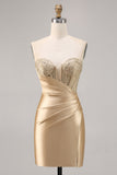 Golden Strapless Corset Bodycon Short Prom Dress
