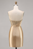 Golden Strapless Corset Bodycon Short Prom Dress