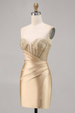 Golden Strapless Corset Bodycon Short Prom Dress