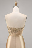 Golden Strapless Corset Bodycon Short Prom Dress